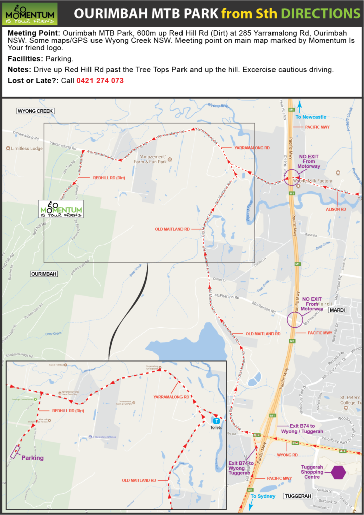 Ourimbah MTB Park location directions from sth